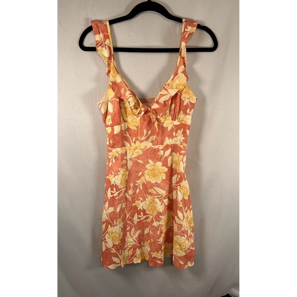 Wayf XS Goldie Floral Sundress Amber Roses print Rayon Linen Vacation Summer